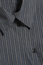 Dark Grey - Blue Stripe - Asymmetric Fitted Poplin Shirt - 4