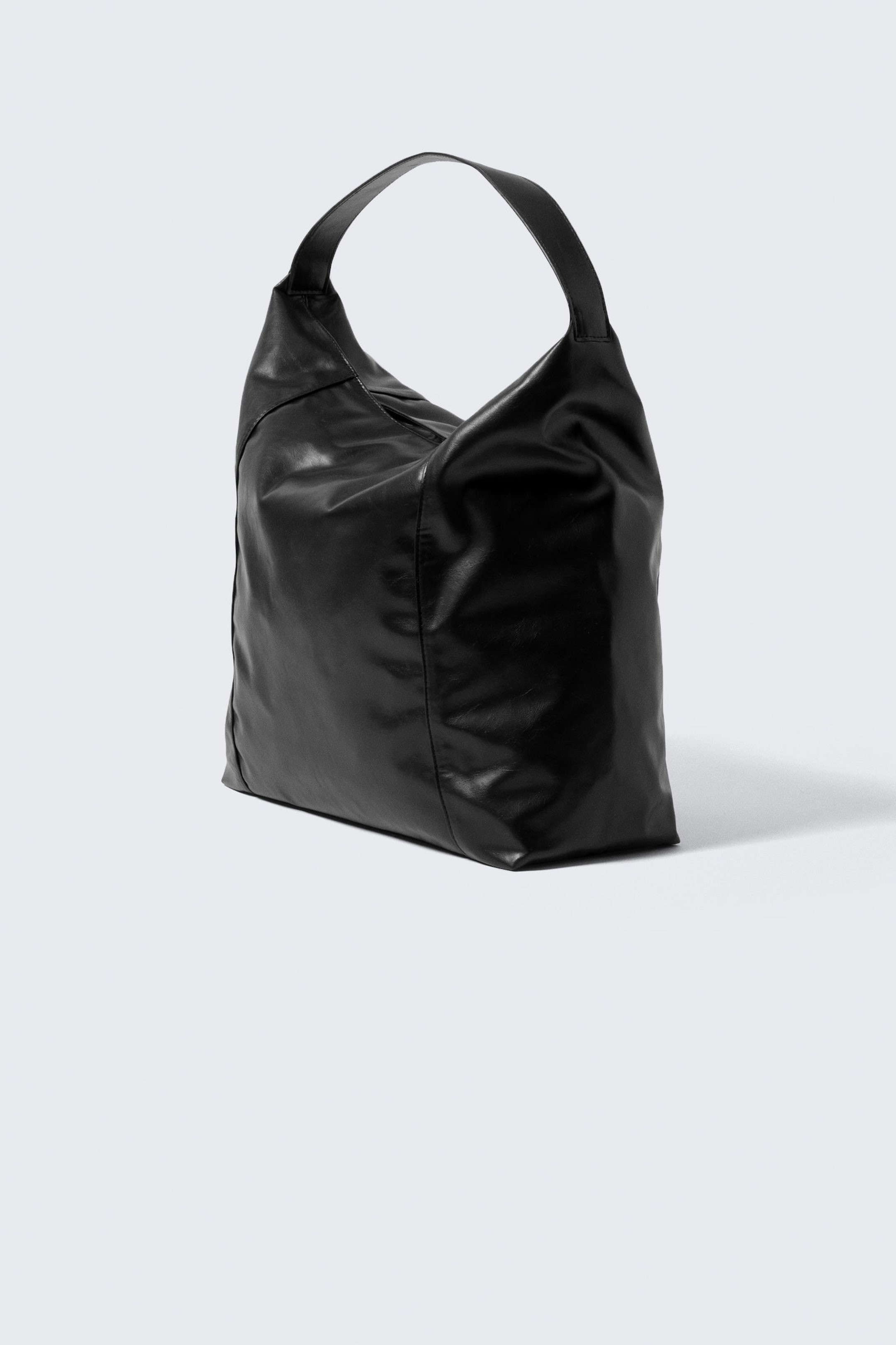 Black - Square Faux Leather Shoulder Bag - 5