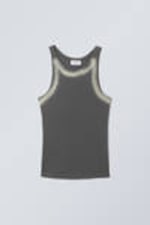 Dark Grey - Beige Fade - Faded Rib Tank Top - 0
