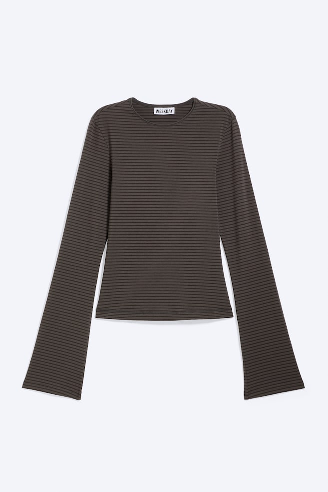 Top in cotone a maniche lunghe - Grigio scuro a righe/Lilla scuro a righe/Blu lavato/Nero/A righe, rosso scuro/Marrone scuro/Nero/Blu scuro a righe - 1