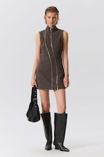 Dark Grey - Slim Curvy Zip Mini Dress - 0