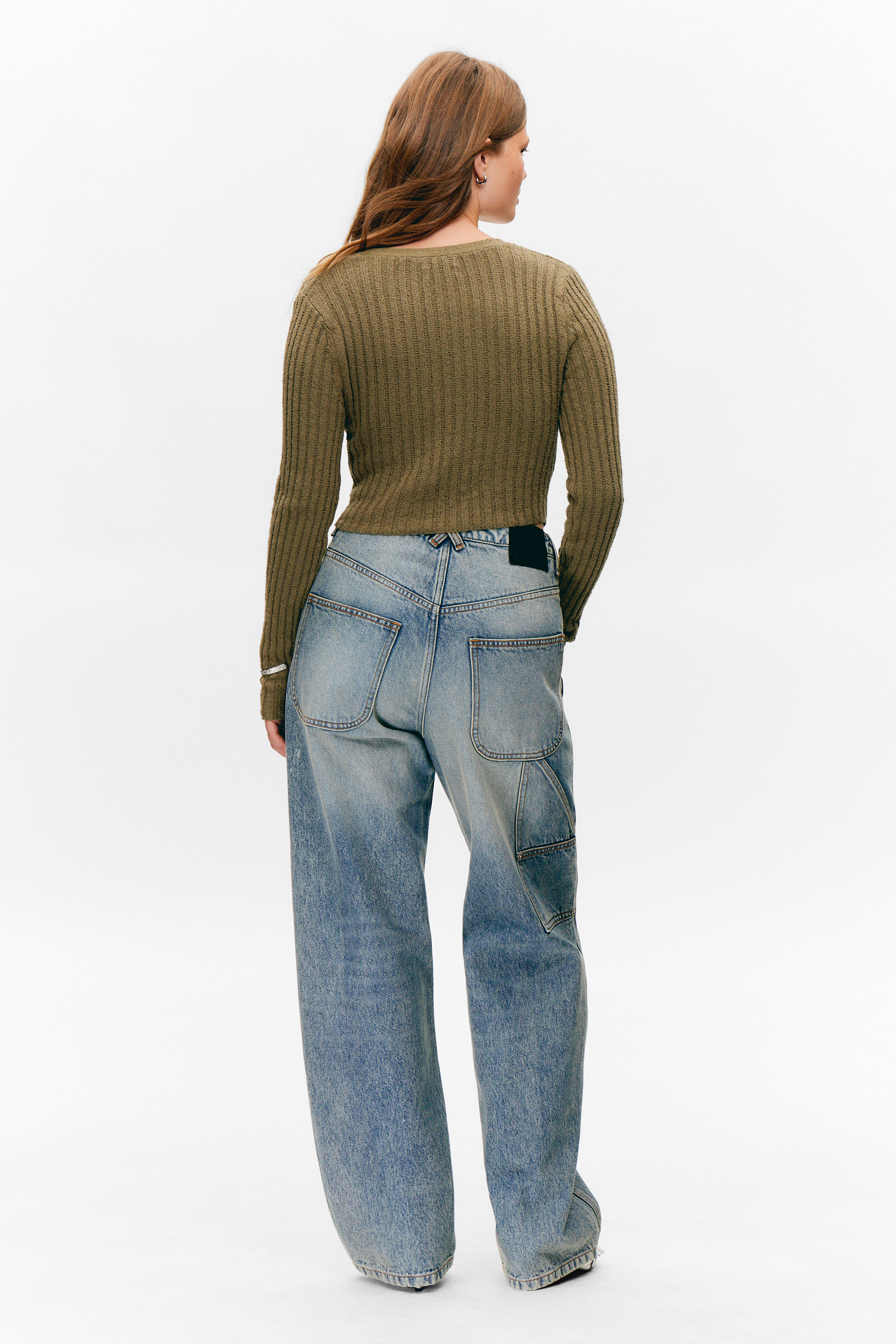 Dark Khaki Green - Knitted Wrap-shaped Asymmetric V-neck Sweater - 3