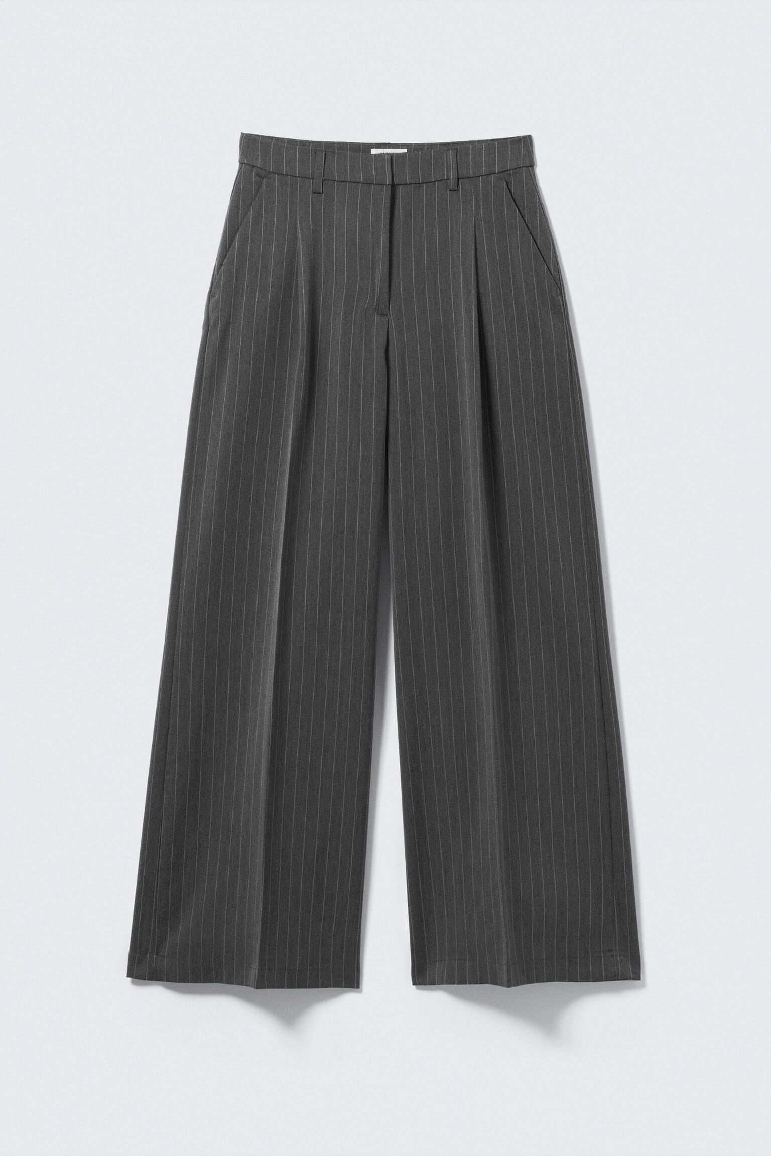 High Waisted Wide Leg Suiting Trousers - Pinstriped Dark Grey/Black/Checked Brown - 2