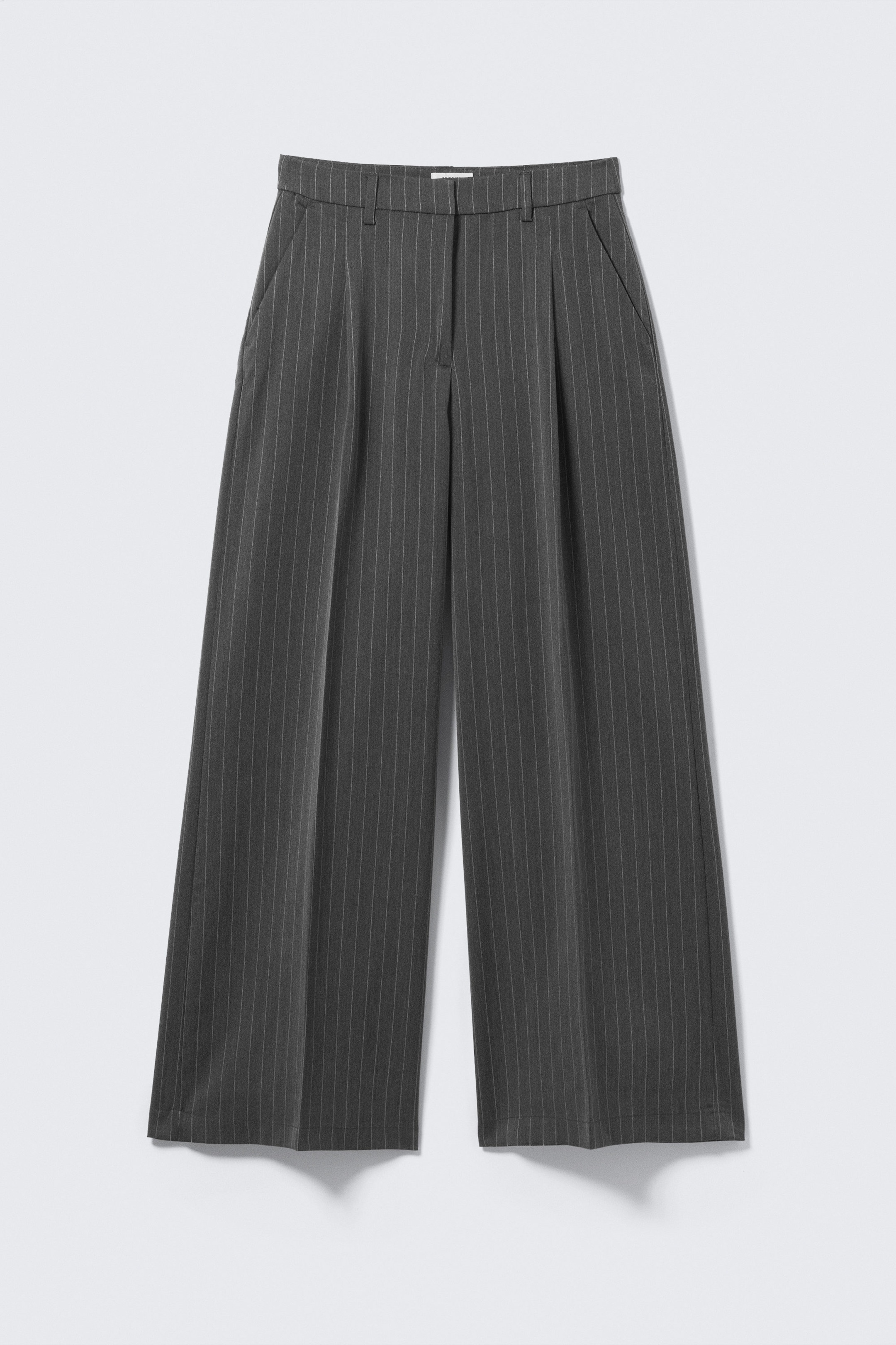 Krijtstreep donkergrijs - Kostuumpantalon met hoge taille en wijde pijpen - 1