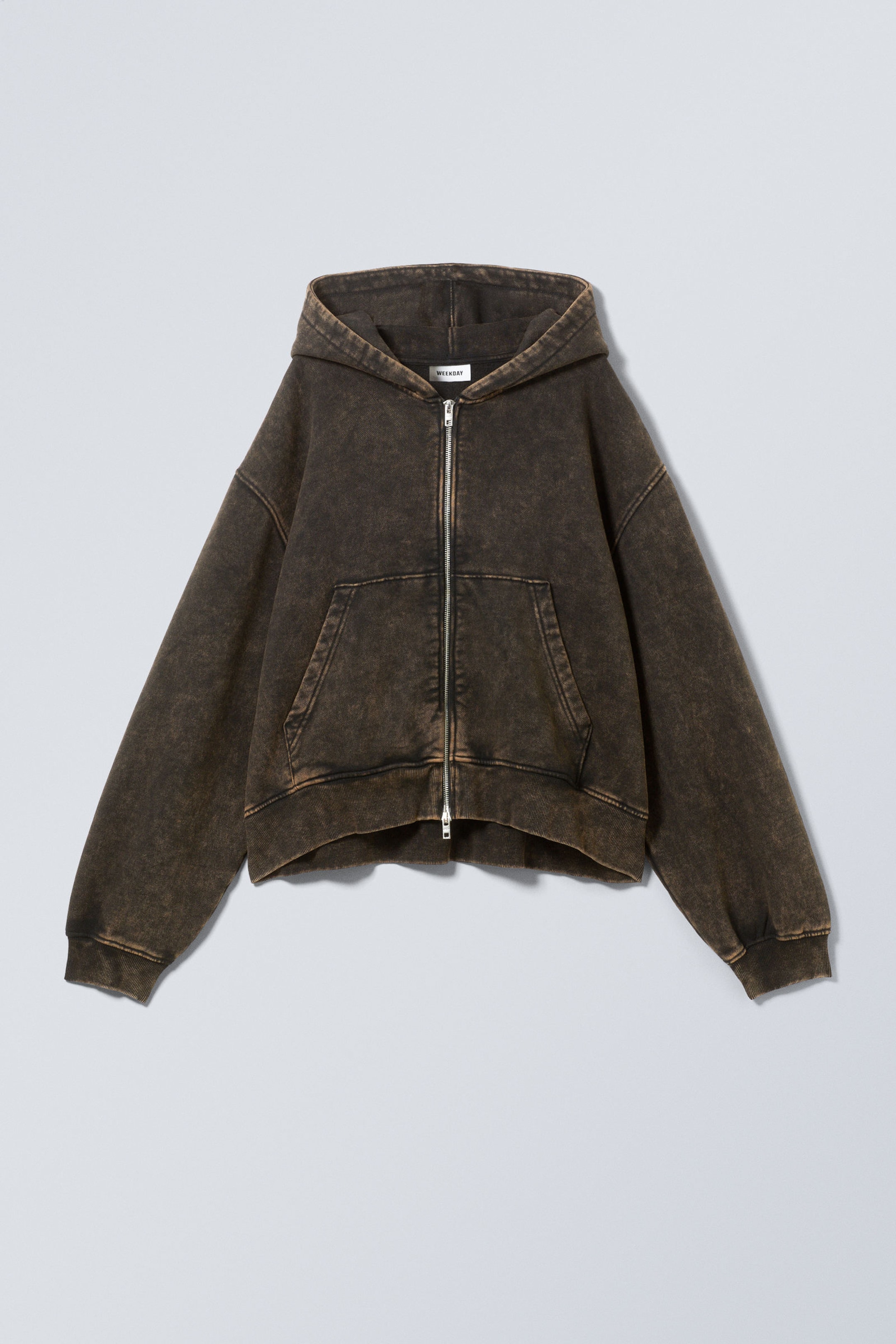 Tvättad brun - Boxy Dyed Zip Hoodie - 0