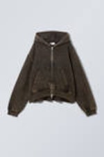 Tvättad brun - Boxy Dyed Zip Hoodie - 0