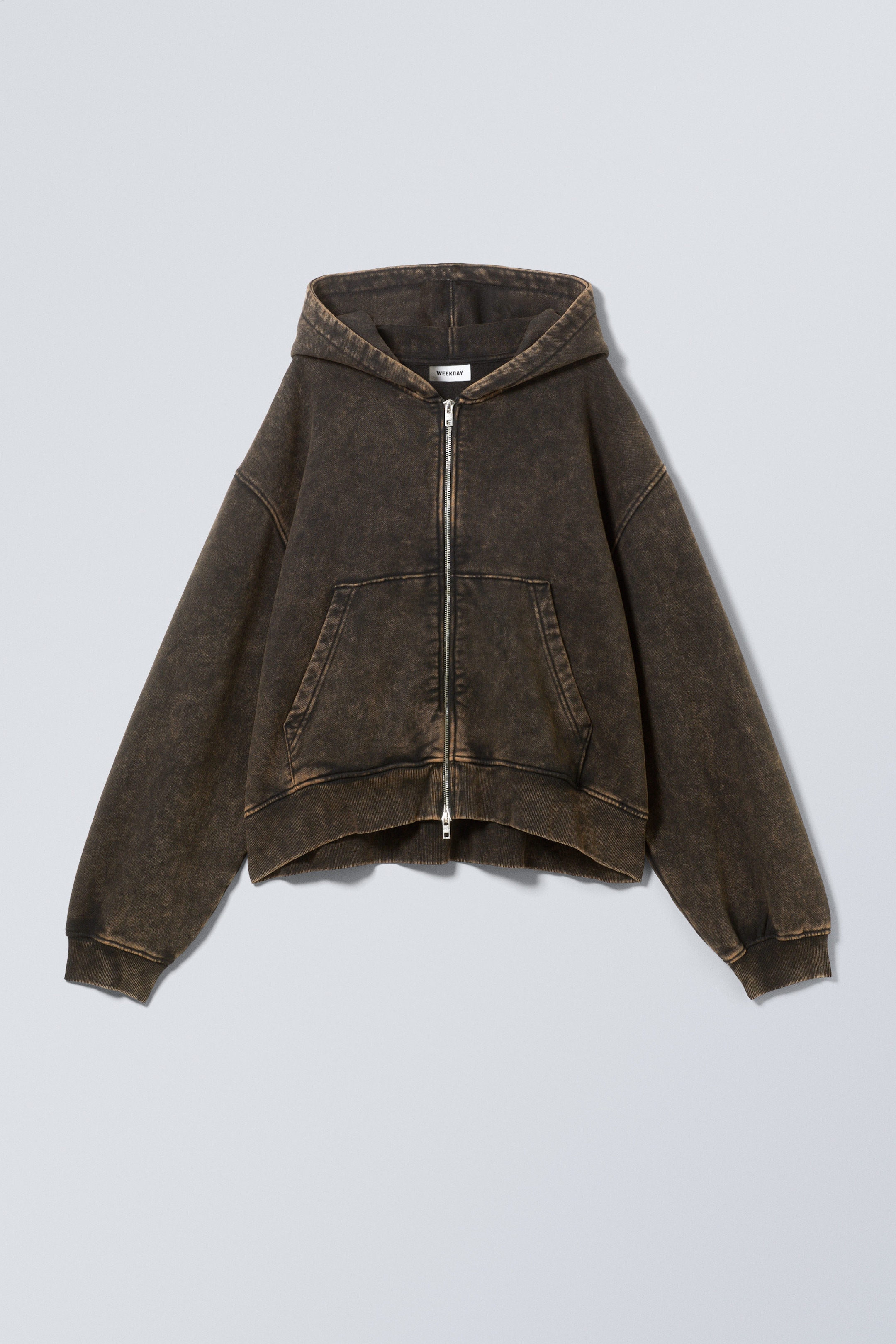 Verwaschenes Braun - Gefärbter Boxy-Kapuzenpullover mit Reißverschluss - 0