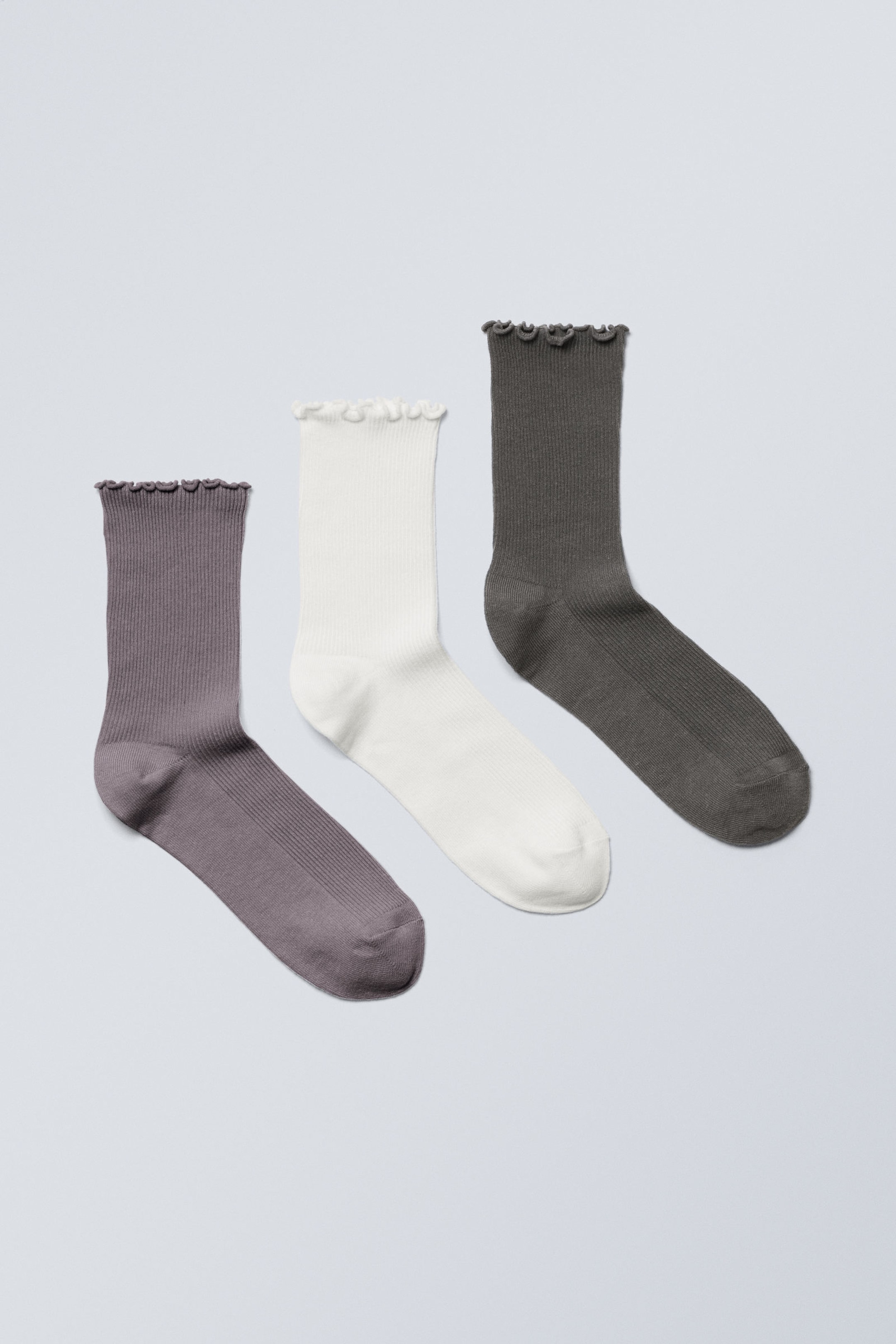 Lila/Off-white/Mörkgrå - 3-pack volang-strumpor - 0