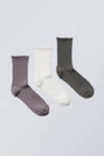 Lila/Off-white/Mörkgrå - 3-pack volang-strumpor - 0