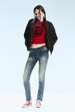 Tinted Streaky Dark Blue - Sleezie Low Rise Skinny Jeans - 0