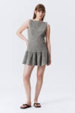Washed Grey - Flared Boat-neck Mini Twill Dress - 0