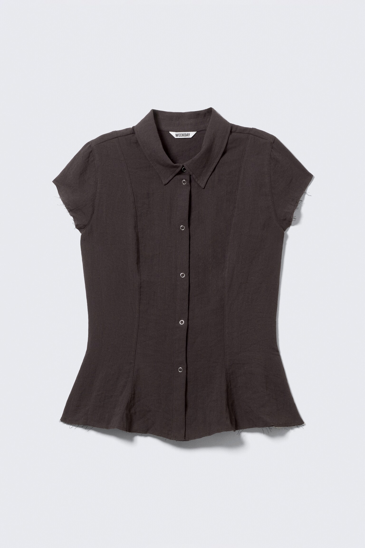 Slim Fit Short-Sleeved Crepe Shirt - Dark Brown/White/Dark Grey - 2