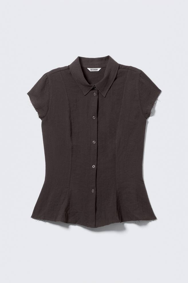Slim Fit Short-Sleeved Crepe Shirt - Dark Brown/Dark Mole/White - 1