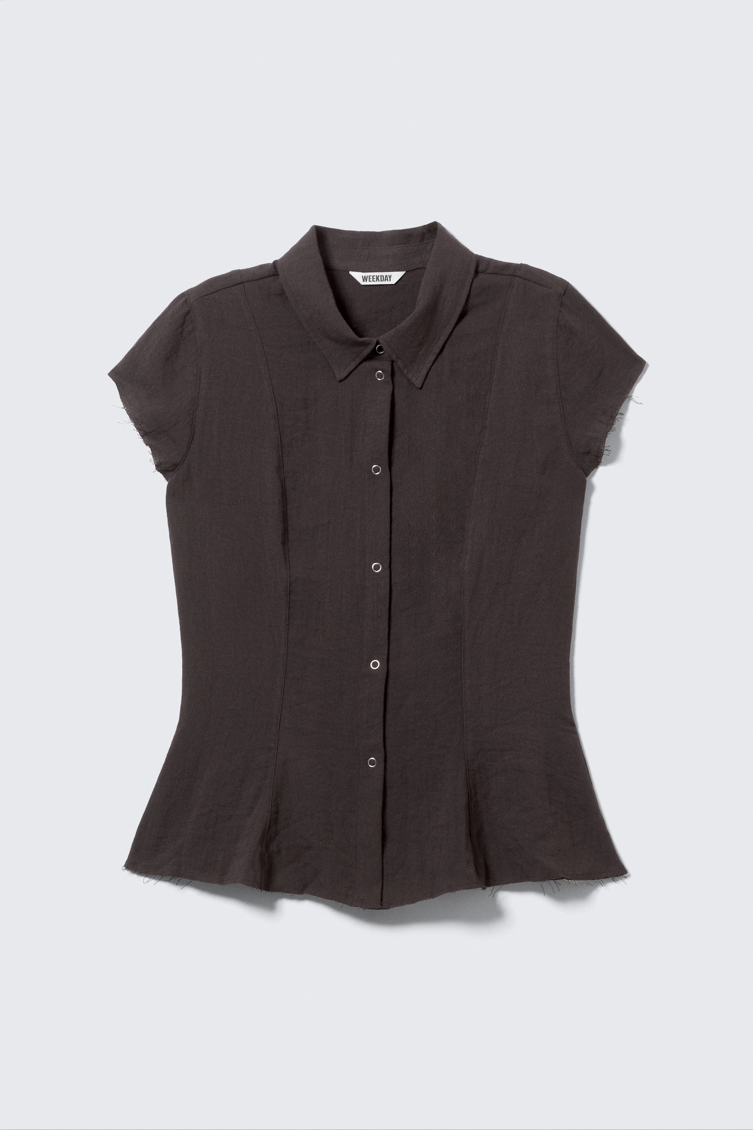 Slim Fit Short-Sleeved Crepe Shirt - Dark Brown/White/Dark Grey - 2