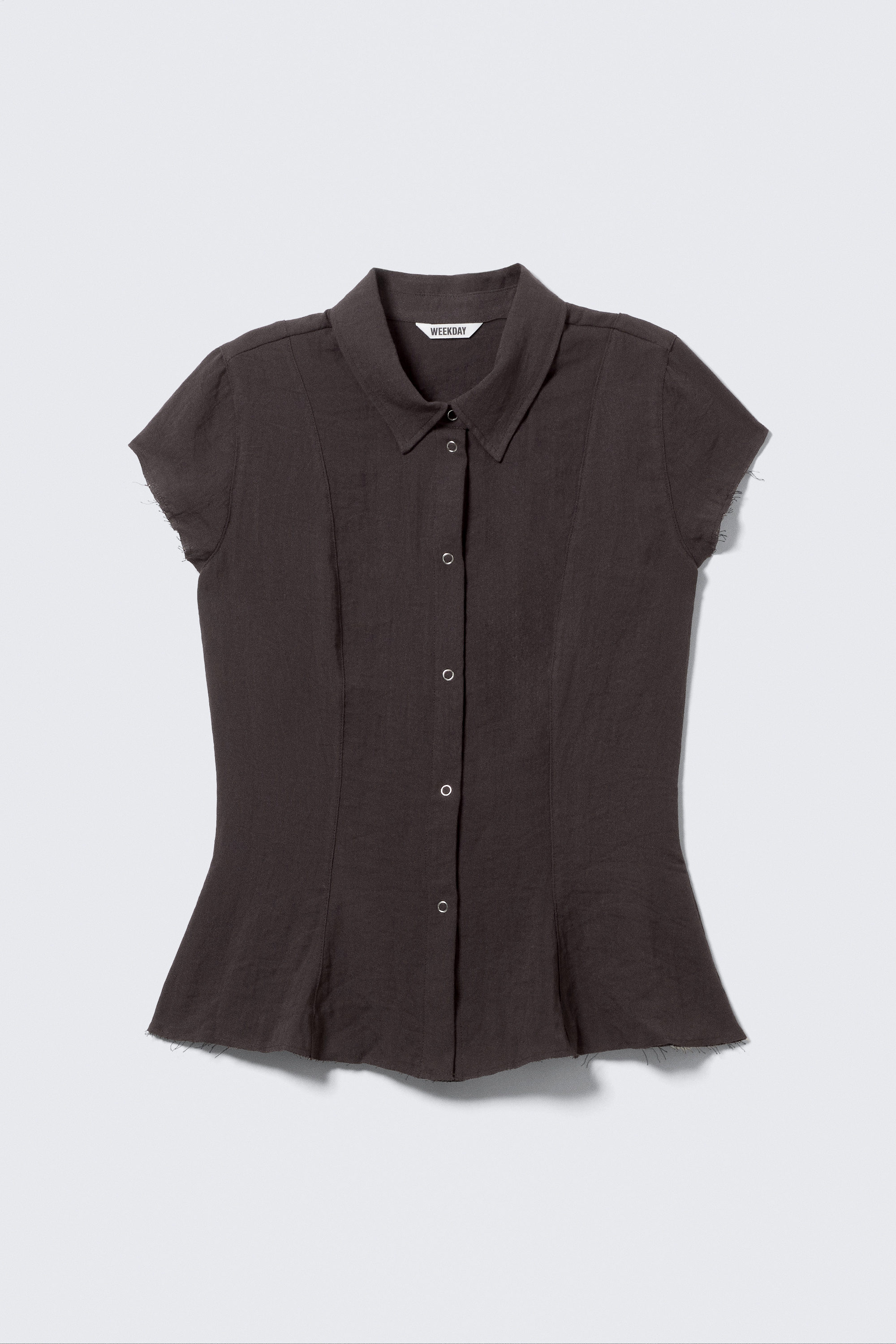 Dark Brown - Slim Fit Short-Sleeved Crepe Shirt - 1