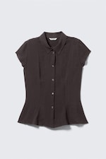 Dark Brown - Slim Fit Short-Sleeved Crepe Shirt - 3