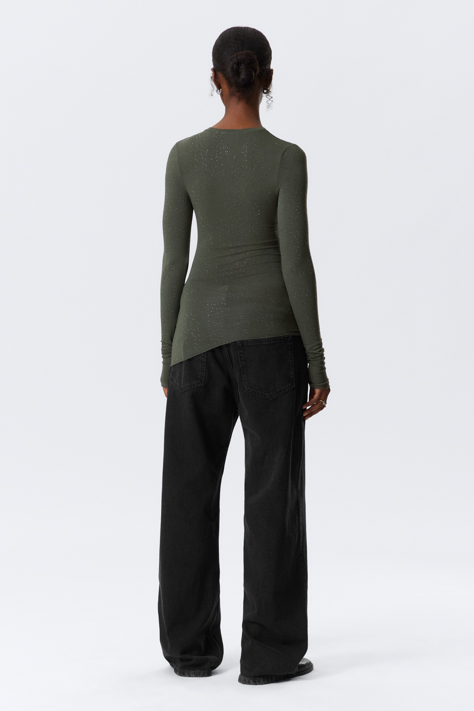 Top met strass-steentjes - Slim Fit - Donker kakigroen/Print en strass-steentjes - 4