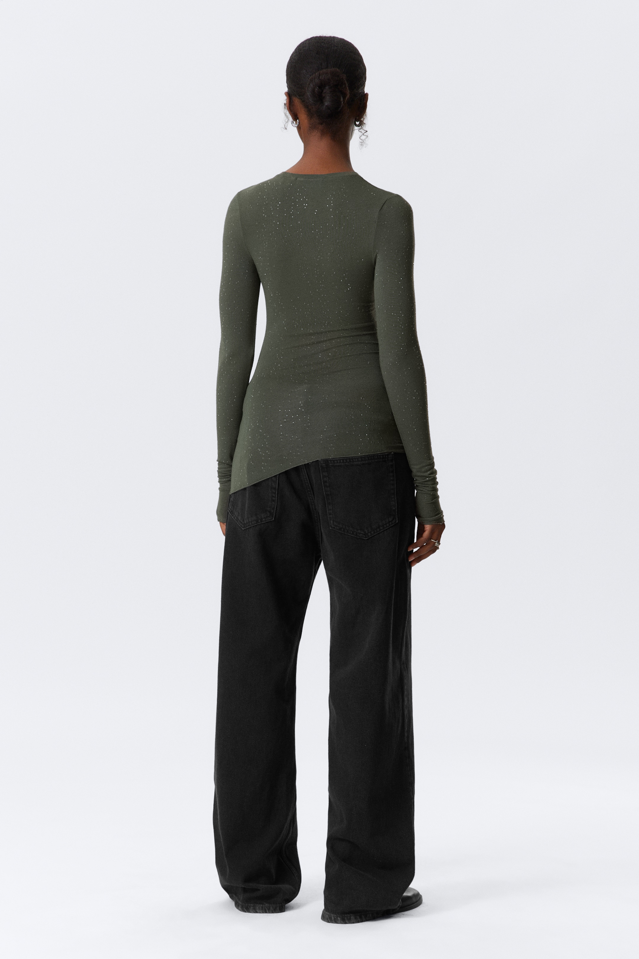 Visualizza immagine più grande: Top slim fit con strass - Verde kaki scuro - DONNA | H&M IT 4
