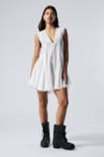 White - Flowy V-Neck Mini Dress - 0