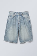 Blue Stream - Medium Blue - Astro Mid Rise Loose Baggy Denim Shorts - 0