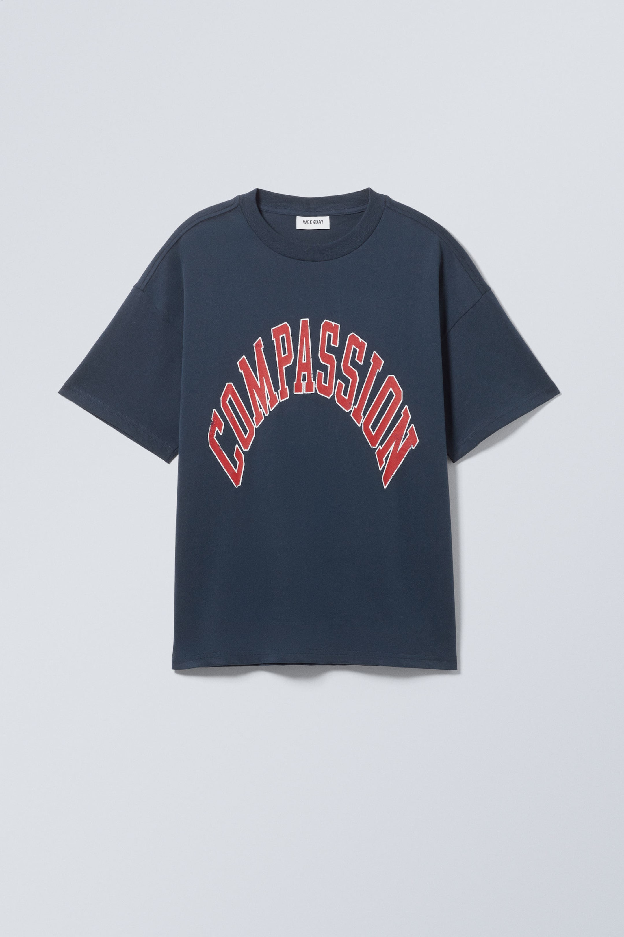 Dark Blue - Compassion - Great Boxy Printed Graphic Tee - 0