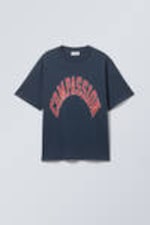 Dark Blue - Compassion - Great Boxy Printed Graphic Tee - 0