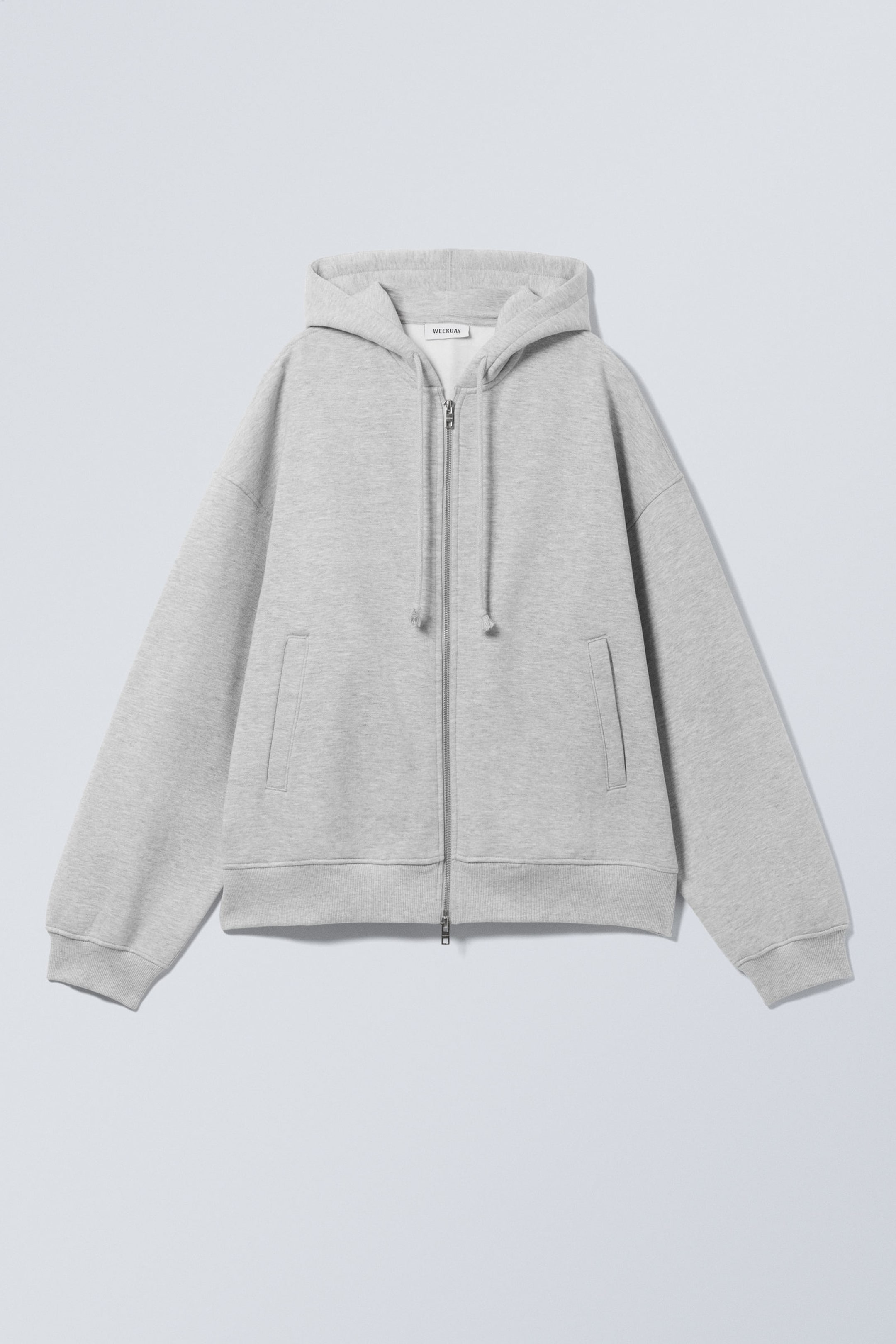 Grijs gemêleerd - Zware hoodie met boxy pasvorm en rits - 3