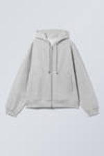 Grijs gemêleerd - Zware hoodie met boxy pasvorm en rits - 3