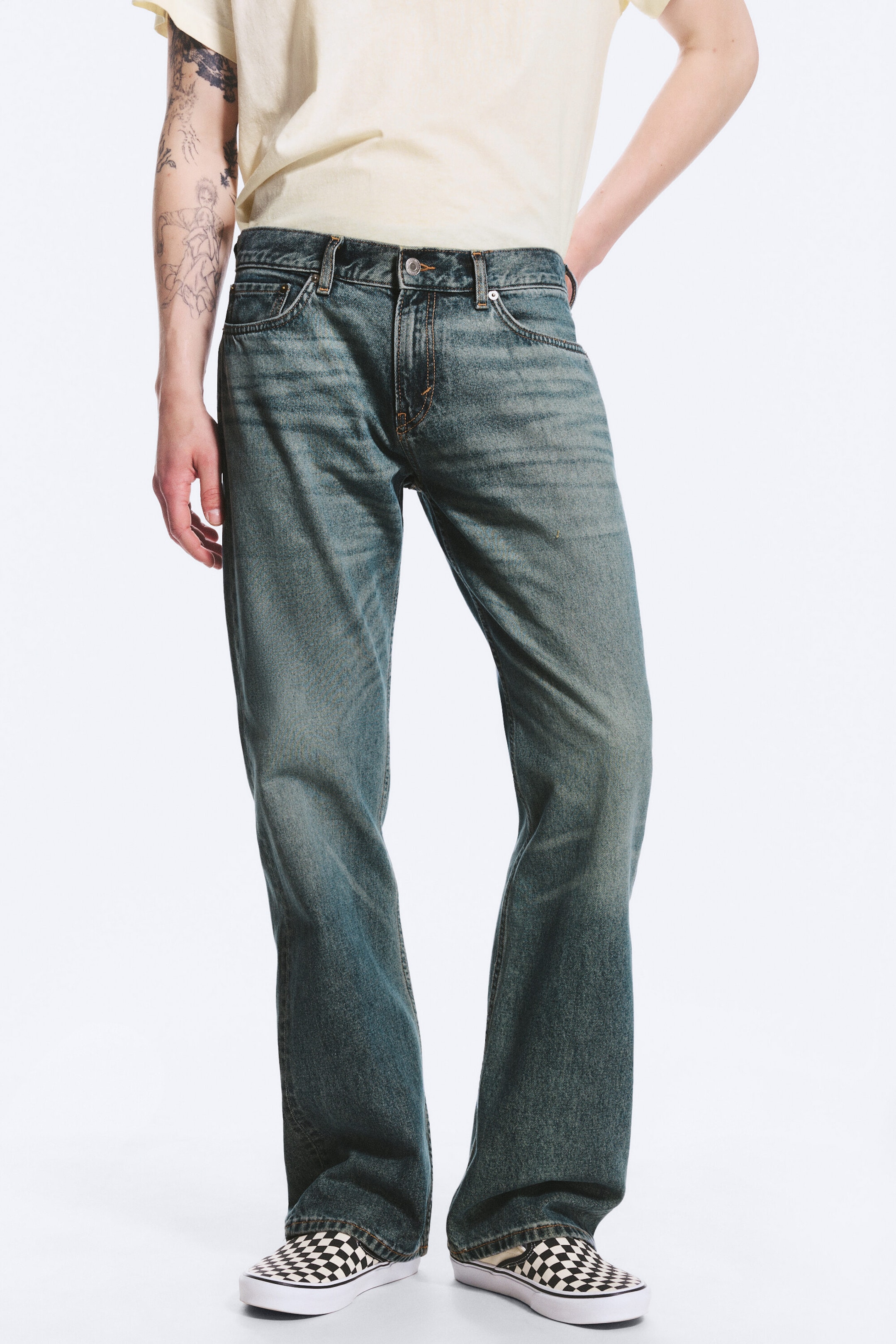 Grid Blue – lyseblå - Sky normal bootcut-jeans med lavt liv - 2