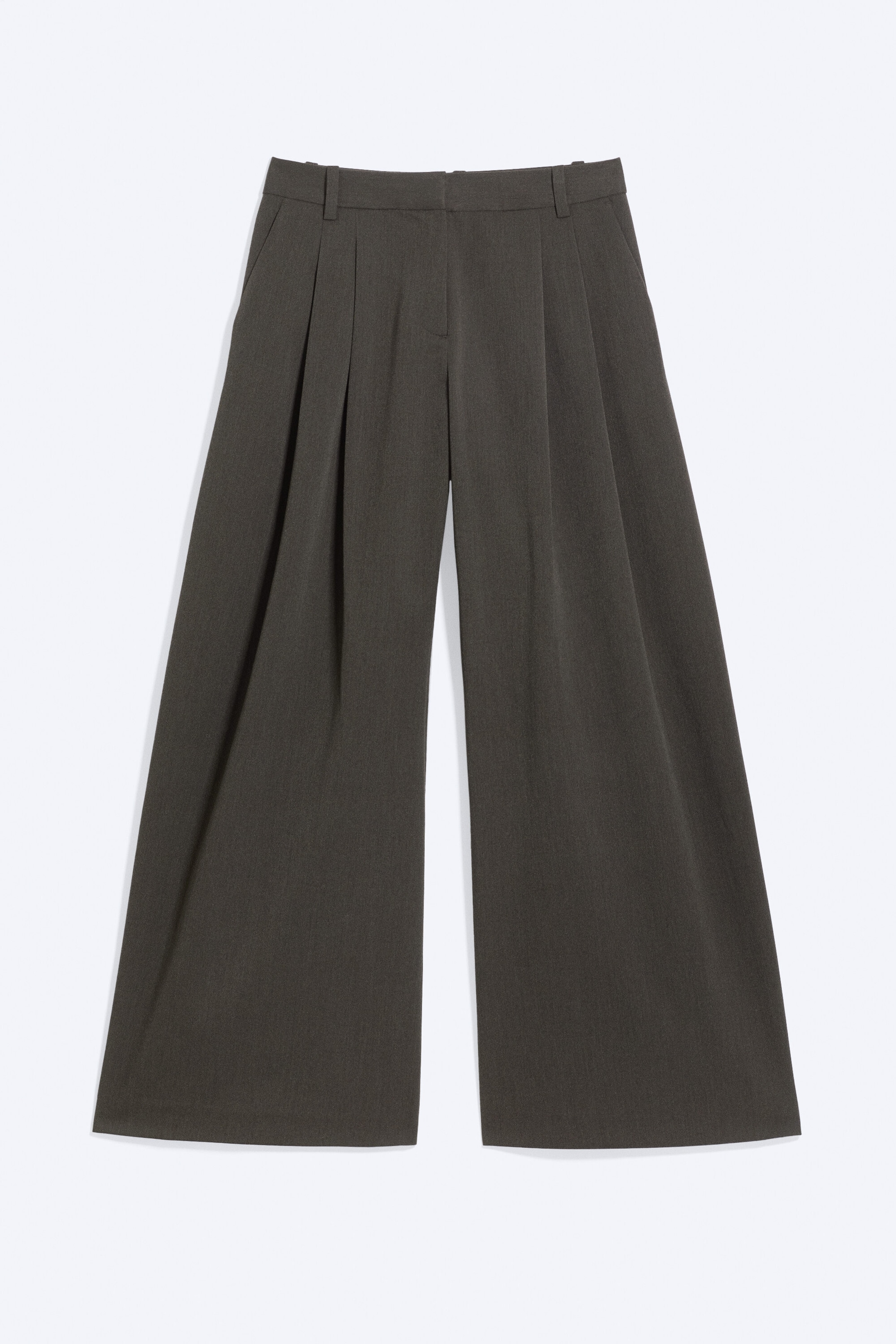 Dark Khaki Green Melange - low waist Pleated suit trousers - 0