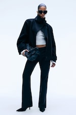 Black - Funnel collar wool-blend jacket - 1