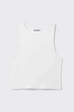 White - Cropped Ribbed Cotton Tank - 0