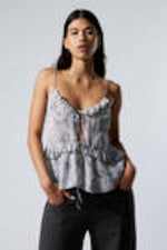Dusty Grey - Clouded Marble - Frilled Strap Top - 0
