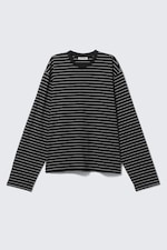Striped Black - Long-Sleeved Boxy Cotton T-shirt - 4