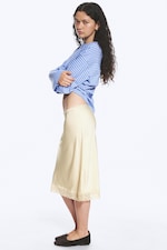 Light Dusty Beige - Satin Lace Midi Skirt - 0