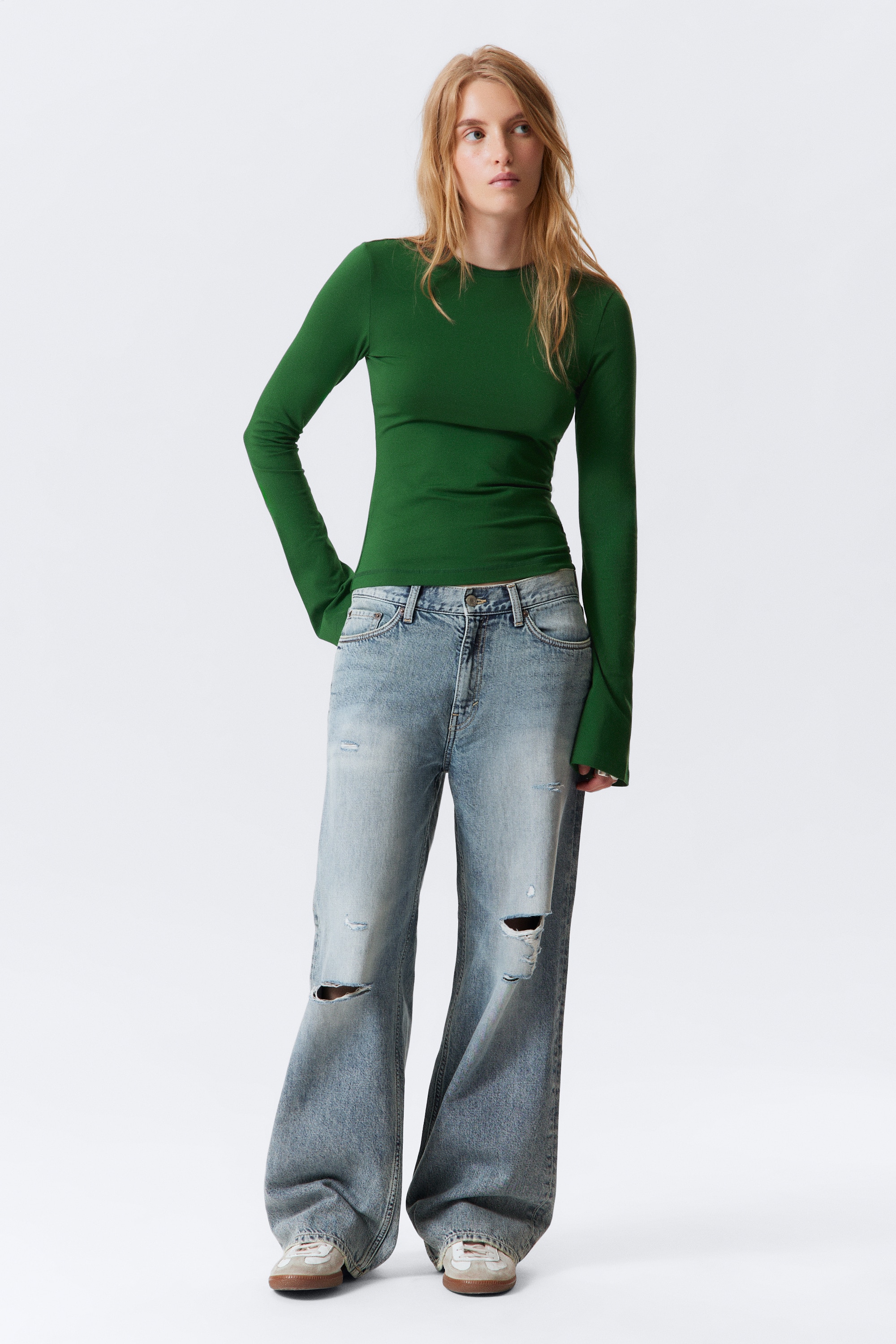 Top in cotone a maniche lunghe - Verde scuro/Marrone scuro/A righe verde scuro/Verde kaki scuro a righe/Bianco – Righe nere/Marrone scuro a righe/Mole a righe/Ruggine/Bianco/Righe nere e grigie