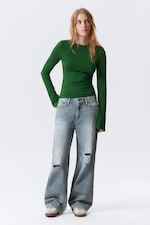 Dark Green - Long Sleeve Cotton Top - 0