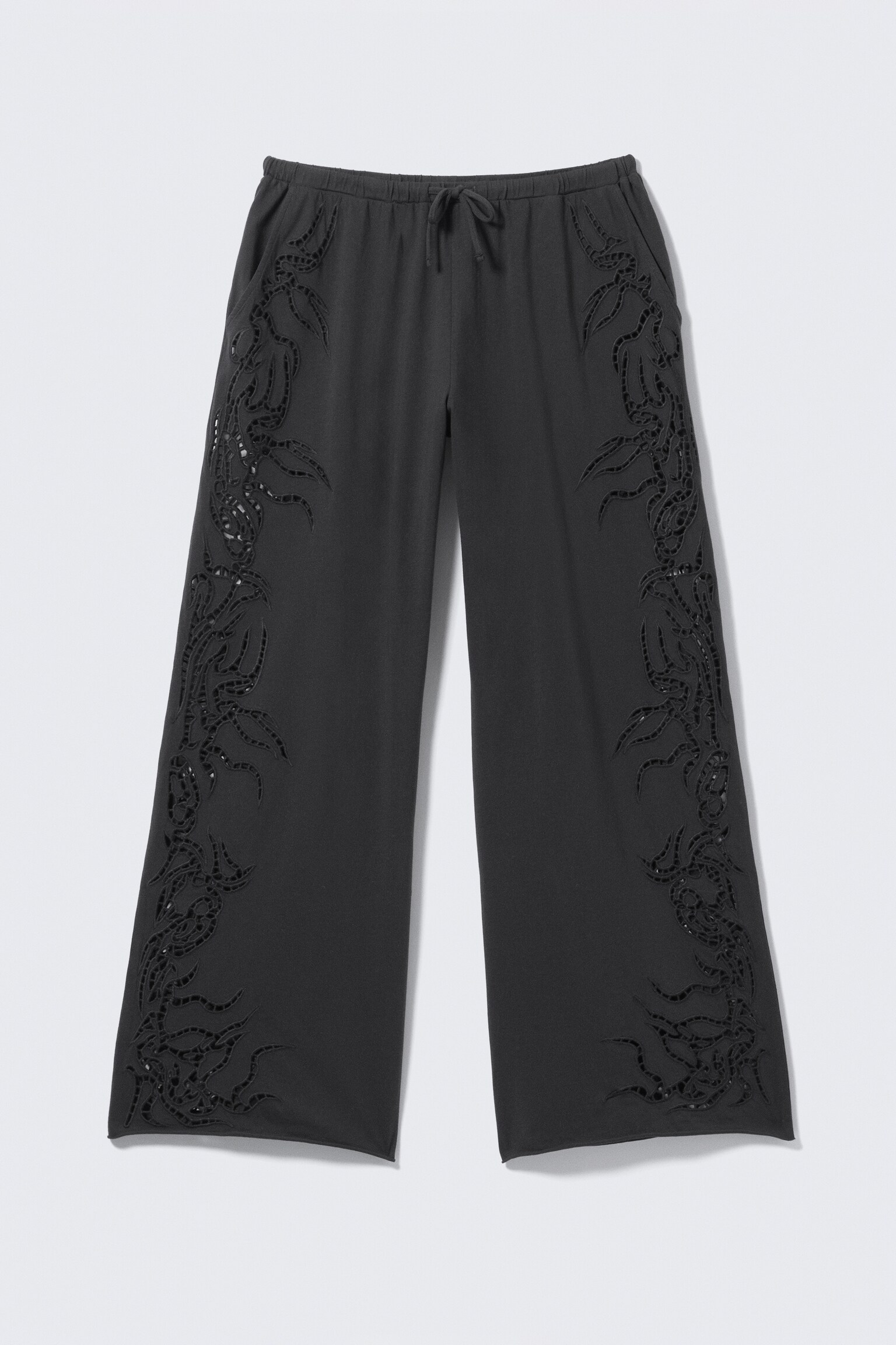 Pantalón holgado con bordado inglés - Gris oscuro/Blanco - 2