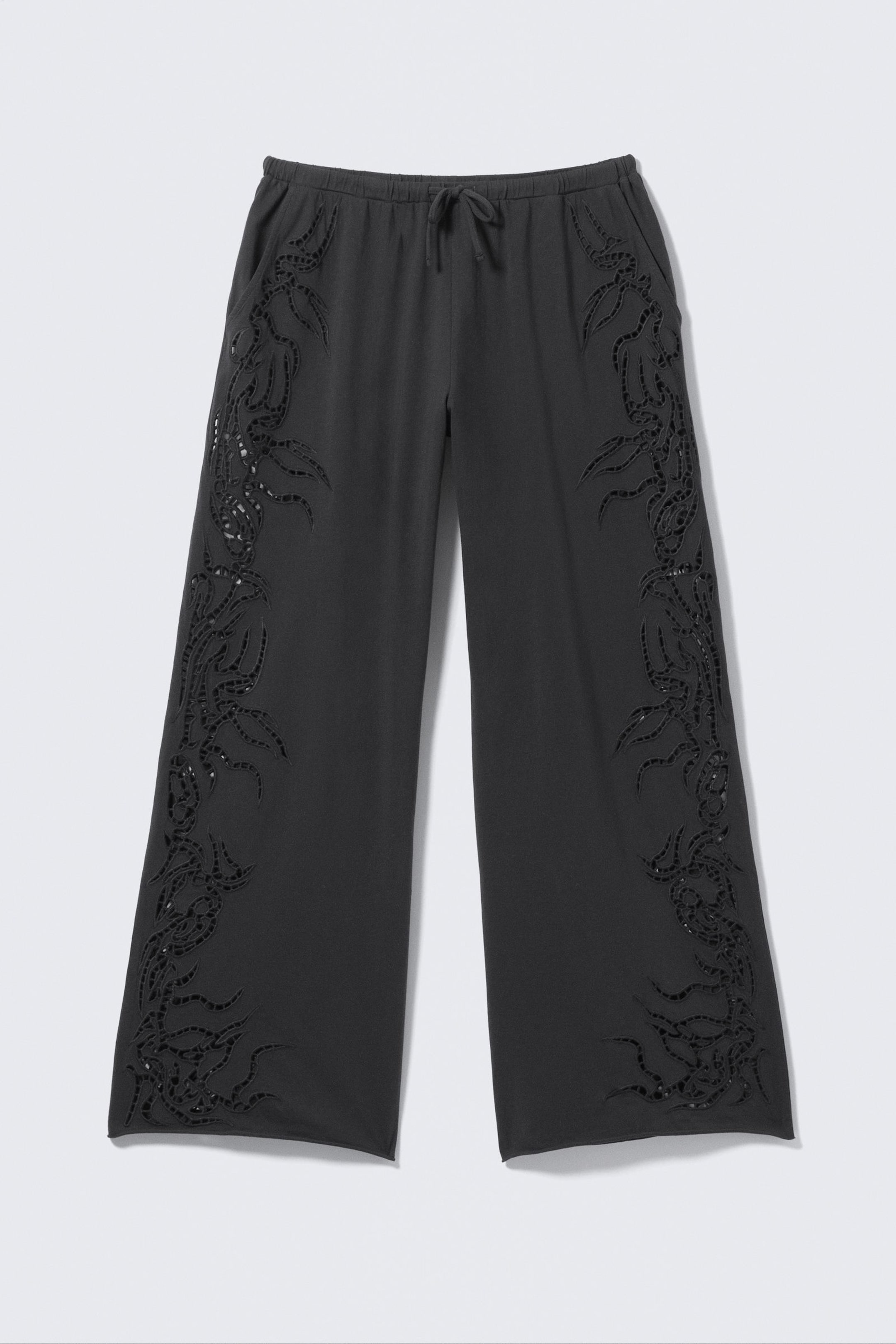 Dark Grey - Broderie Anglaise Loose Fit Trousers - 4
