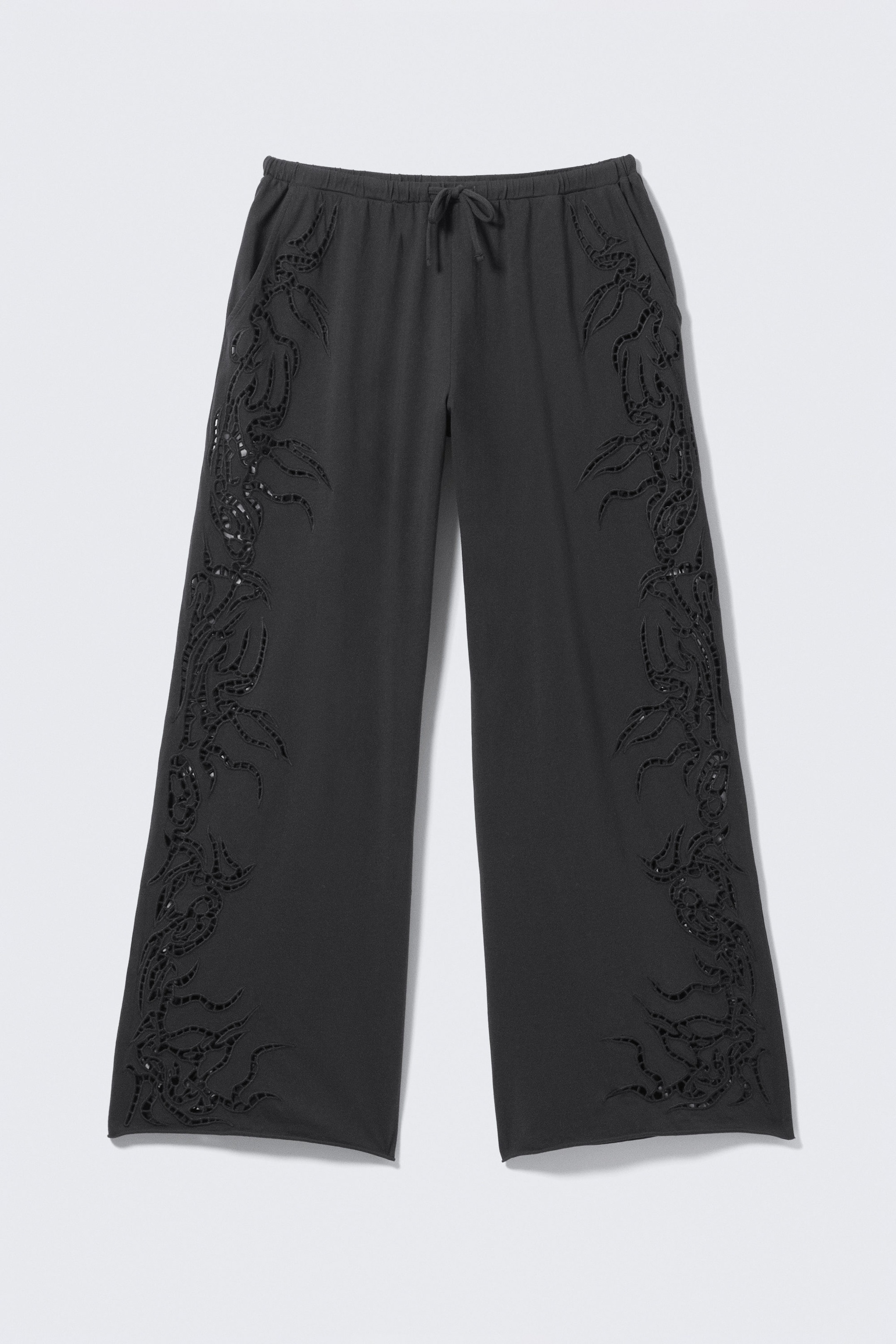 Mørkegrå - Broderie Anglaise-bukse med løs passform - 0