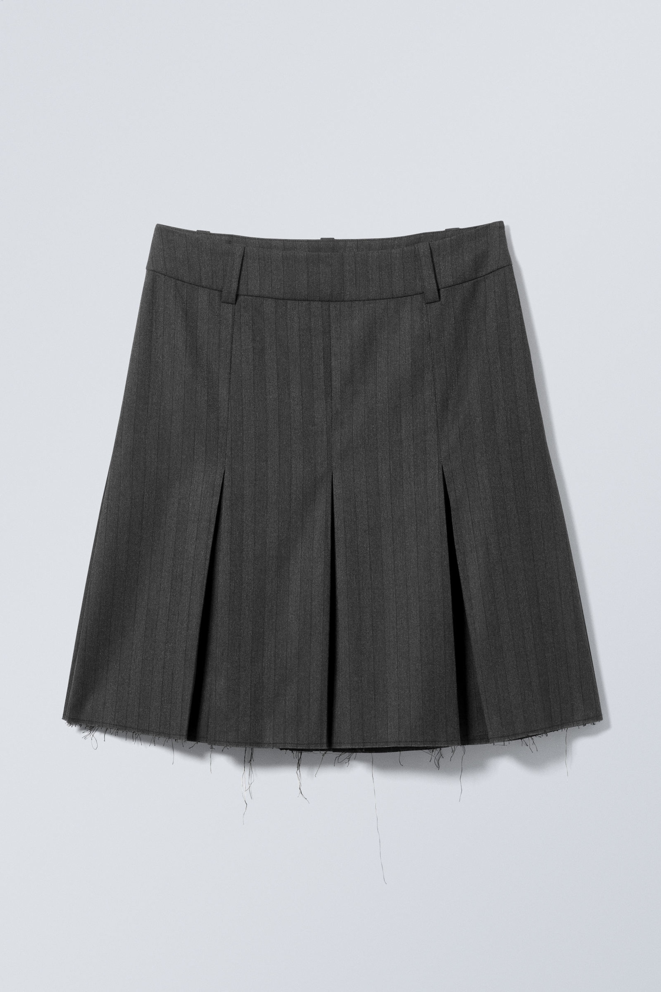 Dark Grey - Pinstripe - Pleated Midi Suiting Skirt - 0