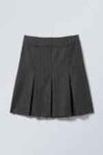 Dark Grey - Pinstripe - Pleated Midi Suiting Skirt - 0