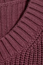 Burgundy - Oversized Graphic Knitted Cotton Sweater - 5