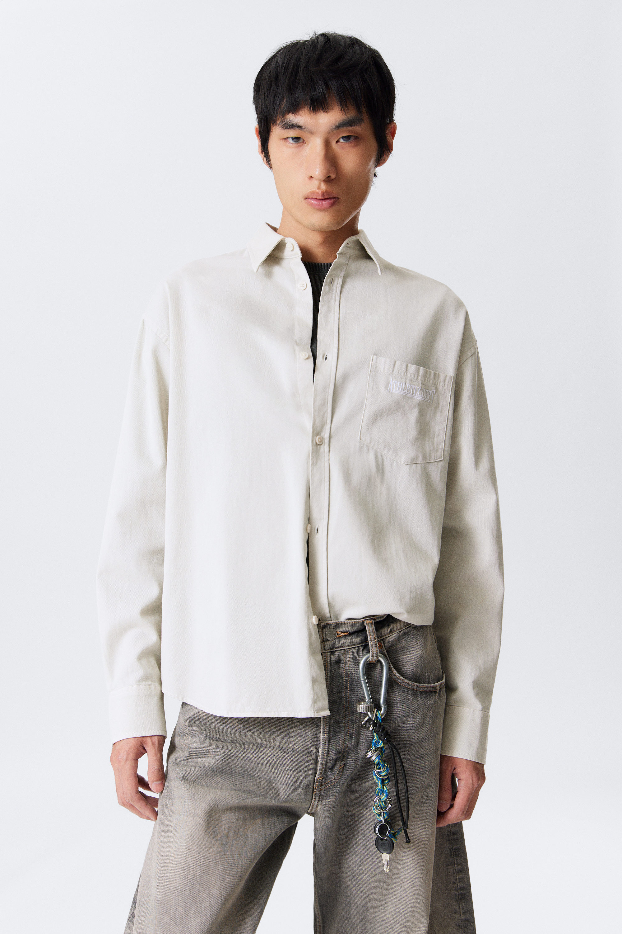 Beige - Embroidered Oversized Cotton Shirt - 3
