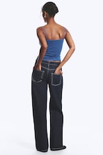 Striped Blue/Black - Slim V-neck Cotton Singlet - 3