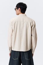 Beige rayé - Chemise boutonnée rayée décontractée - 3