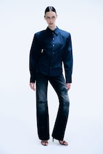 Dark Navy Blue - Waisted Cotton Shirt - 1