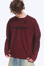 Dark Red - Racer - Oversized Graphic Long-sleeve - 0