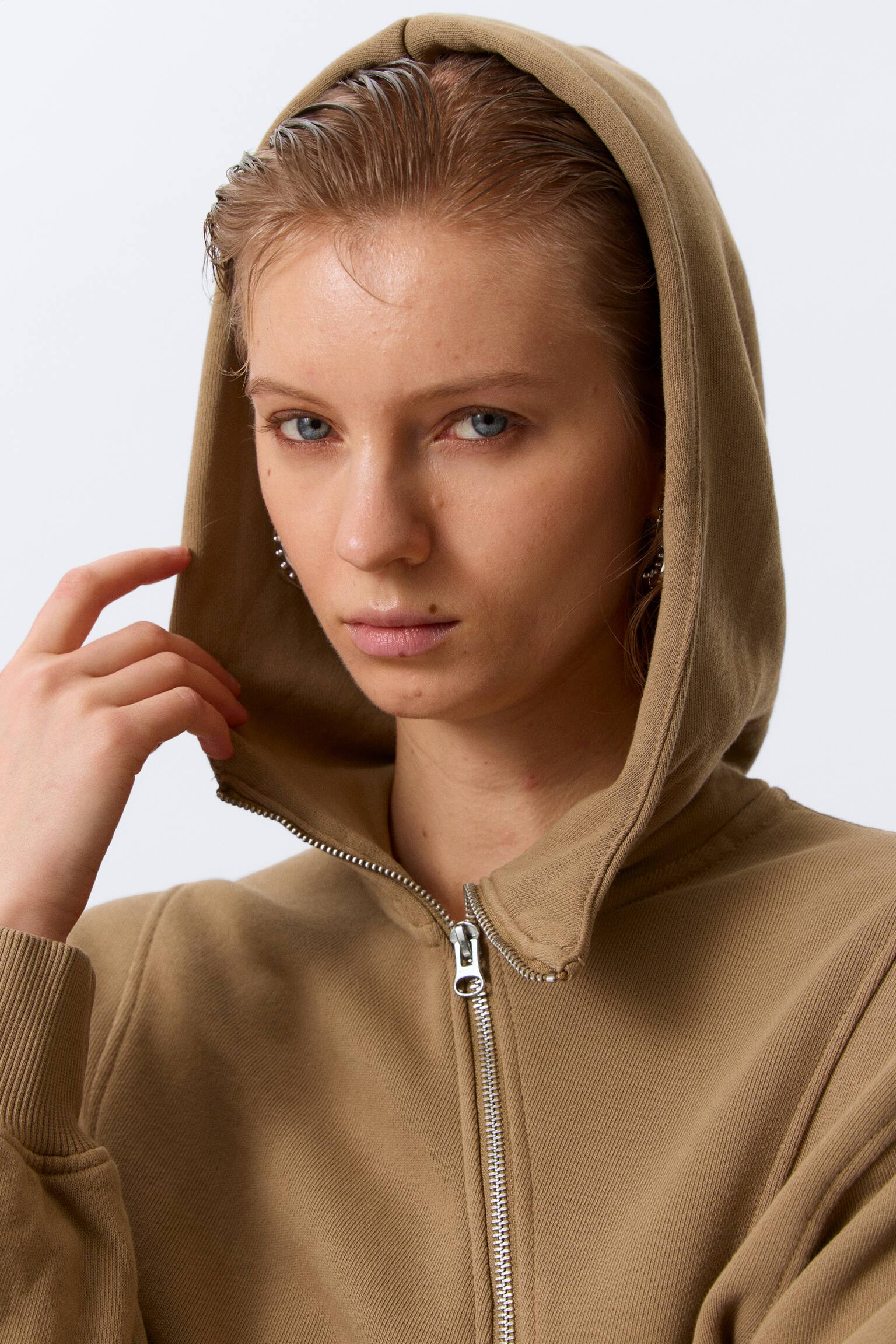 Felpa con cappuccio e zip - Beige scuro lavato/Nero - 5