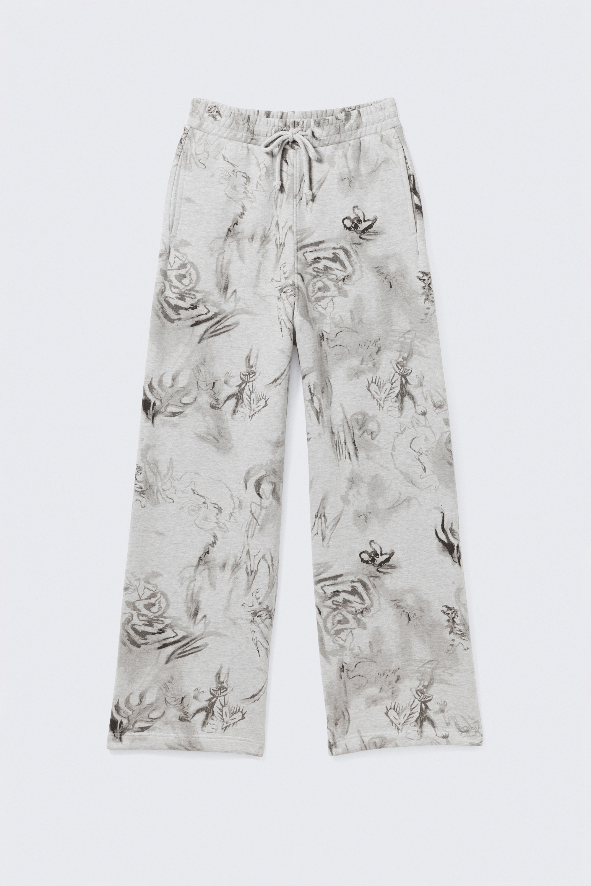Sweatpants aus Baumwolle mit lockerer Passform - Graumeliert - Scribble-Print